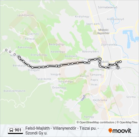 901 autóbusz Vonal Térkép