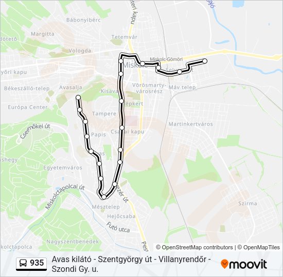 935 autóbusz Vonal Térkép