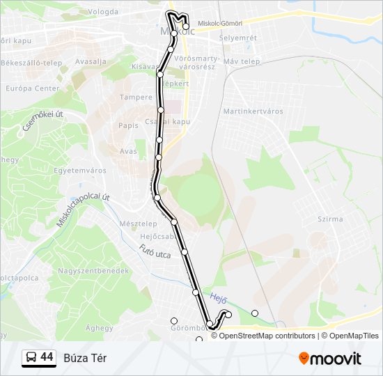 44 autóbusz Vonal Térkép