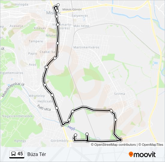 45 autóbusz Vonal Térkép