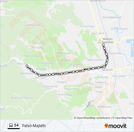 54 autóbusz Vonal Térkép