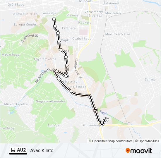 AU2 autóbusz Vonal Térkép