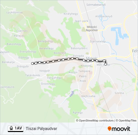 1AV villamos Vonal Térkép