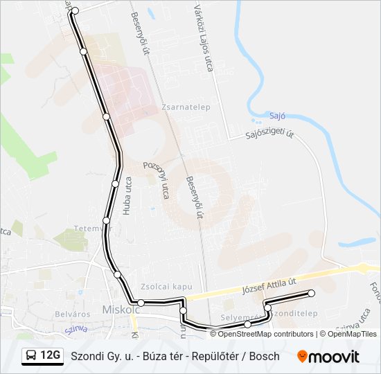 12G autóbusz Vonal Térkép