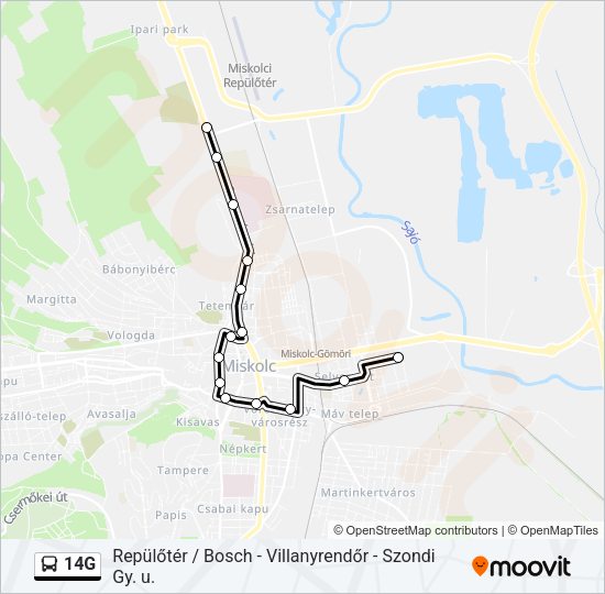 14G autóbusz Vonal Térkép