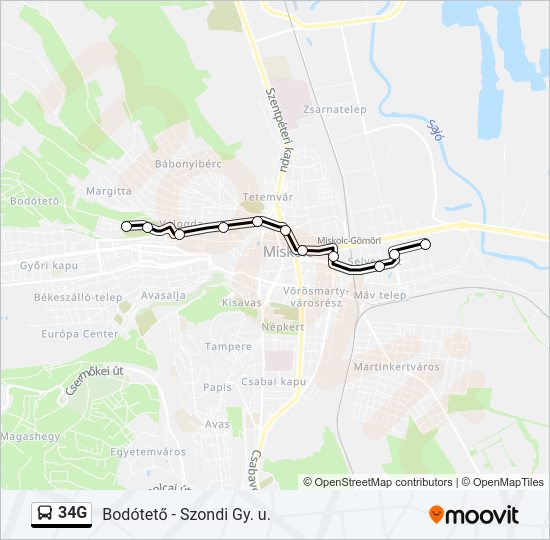 34G autóbusz Vonal Térkép