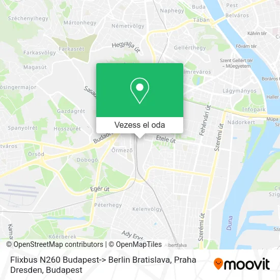 Flixbus N260 Budapest-> Berlin Bratislava, Praha Dresden térkép