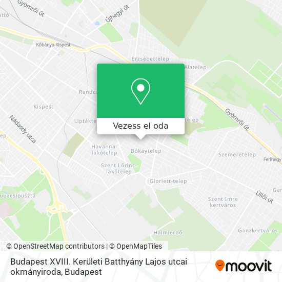 Budapest XVIII. Kerületi Batthyány Lajos utcai okmányiroda térkép