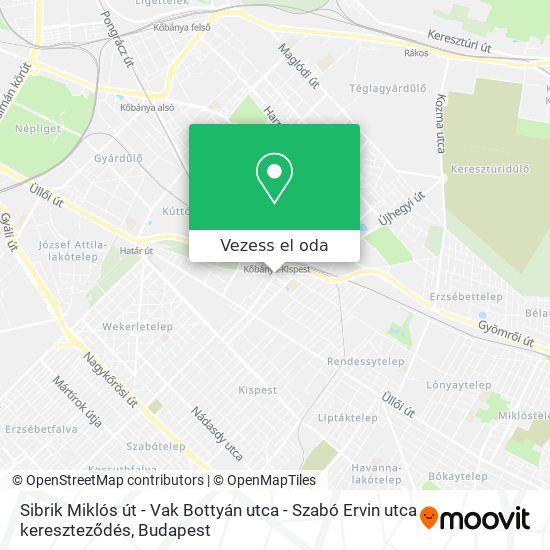 Sibrik Miklós út - Vak Bottyán utca - Szabó Ervin utca kereszteződés térkép