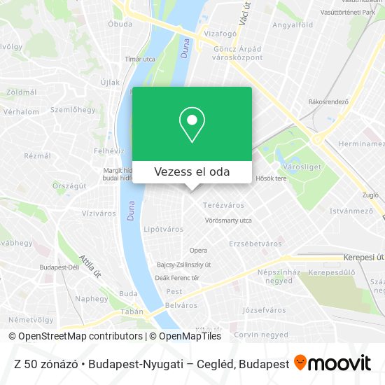 Z 50 zónázó • Budapest-Nyugati – Cegléd térkép