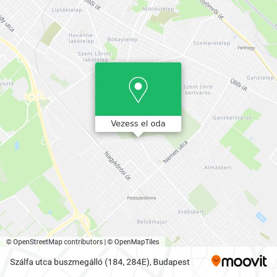 Szálfa utca buszmegálló (184, 284E) térkép