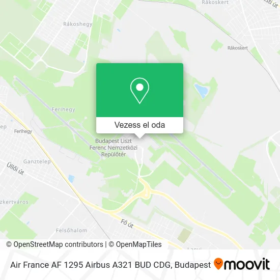 Air France AF 1295 Airbus A321 BUD CDG térkép