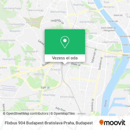 Flixbus 904 Budapest-Bratislava-Praha térkép