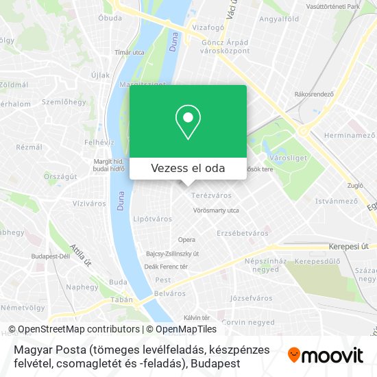 Magyar Posta (tömeges levélfeladás, készpénzes felvétel, csomagletét és -feladás) térkép