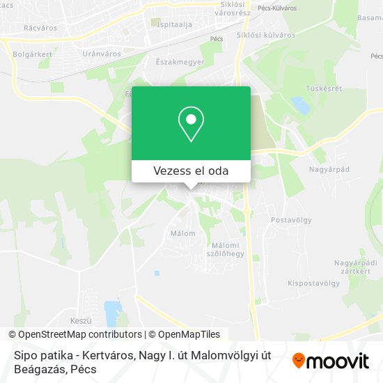 Sipo patika - Kertváros, Nagy I. út Malomvölgyi út Beágazás térkép