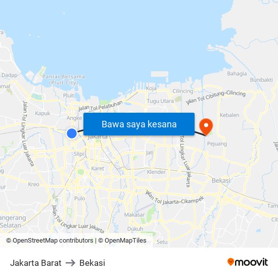 Jakarta Barat to Bekasi map