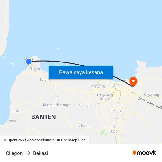 Cilegon to Bekasi map