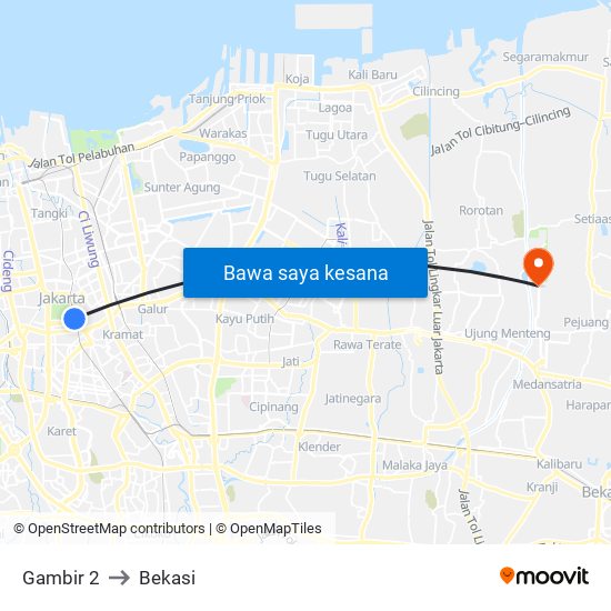 Gambir 2 to Bekasi map