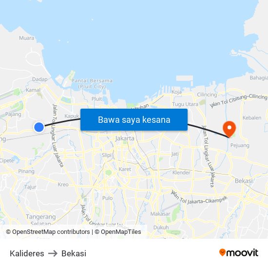 Kalideres to Bekasi map