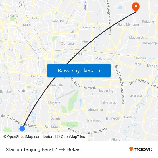 Stasiun Tanjung Barat 2 to Bekasi map