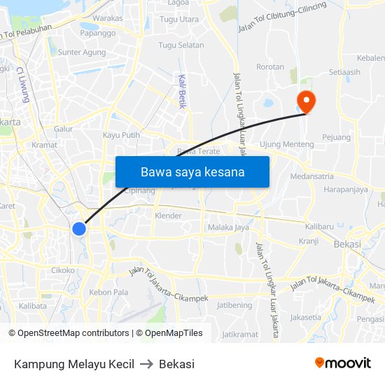 Kampung Melayu Kecil to Bekasi map