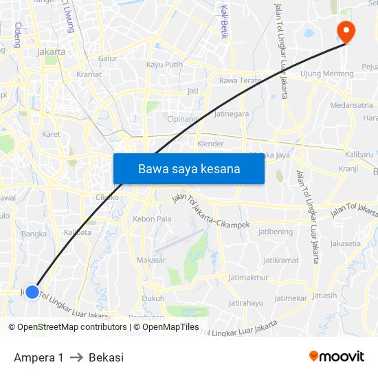 Ampera 1 to Bekasi map