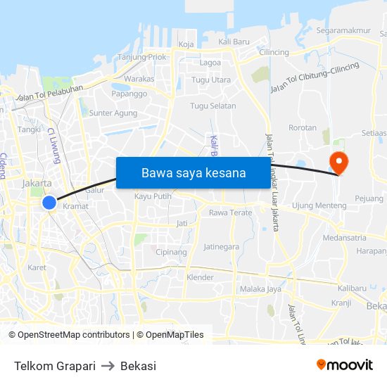 Telkom Grapari to Bekasi map