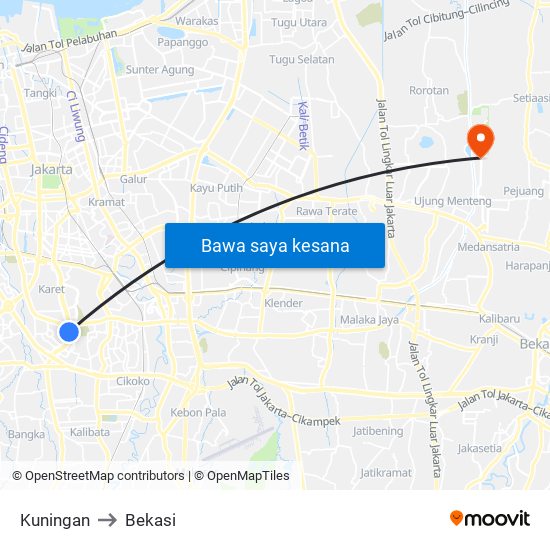 Kuningan to Bekasi map