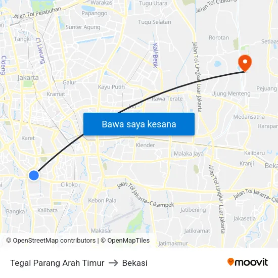 Tegal Parang Arah Timur to Bekasi map