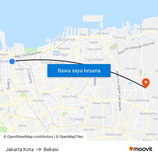 Jakarta Kota to Bekasi map
