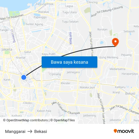 Manggarai to Bekasi map