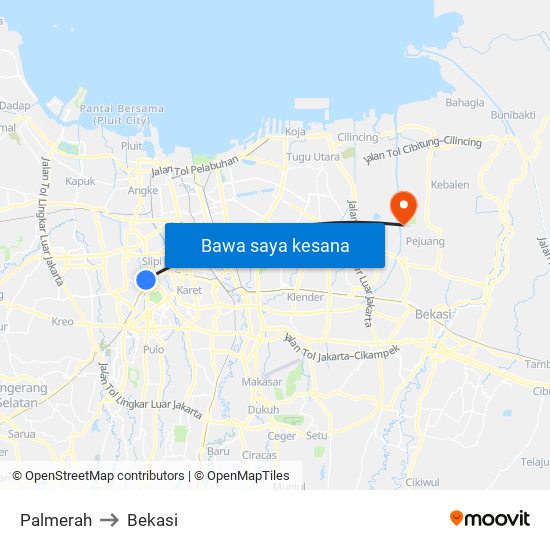 Palmerah to Bekasi map