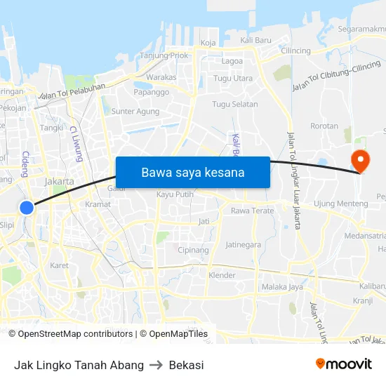 Jak Lingko Tanah Abang to Bekasi map