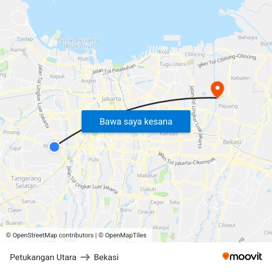Petukangan Utara to Bekasi map