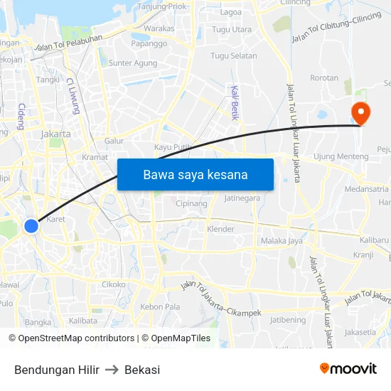 Bendungan Hilir to Bekasi map