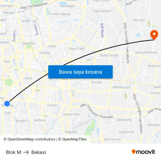 Blok M to Bekasi map
