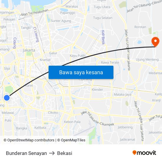 Bunderan Senayan to Bekasi map