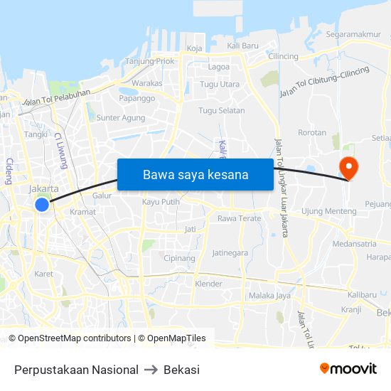 Perpustakaan Nasional to Bekasi map