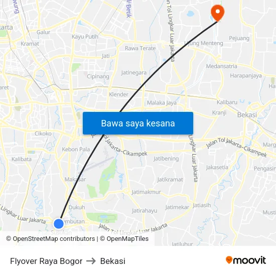 Flyover Raya Bogor to Bekasi map