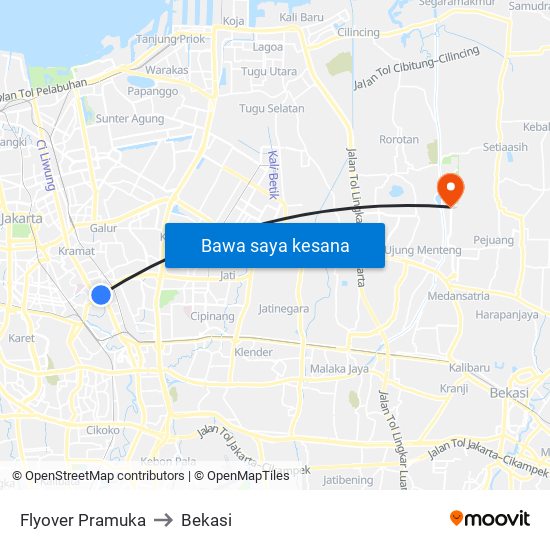 Flyover Pramuka to Bekasi map