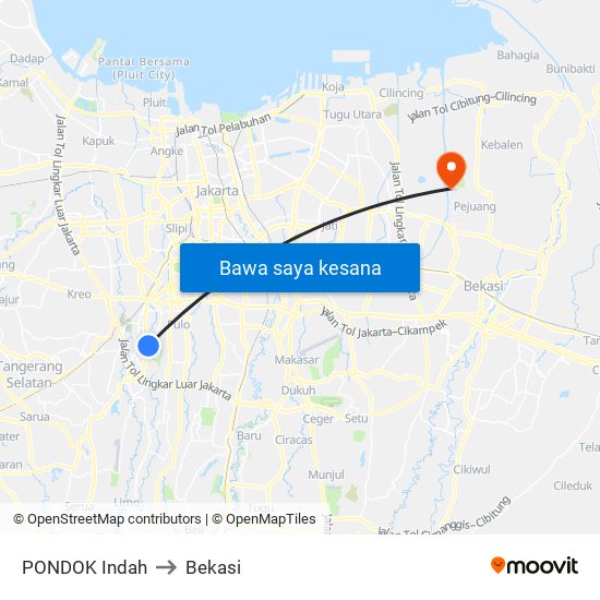 PONDOK Indah to Bekasi map