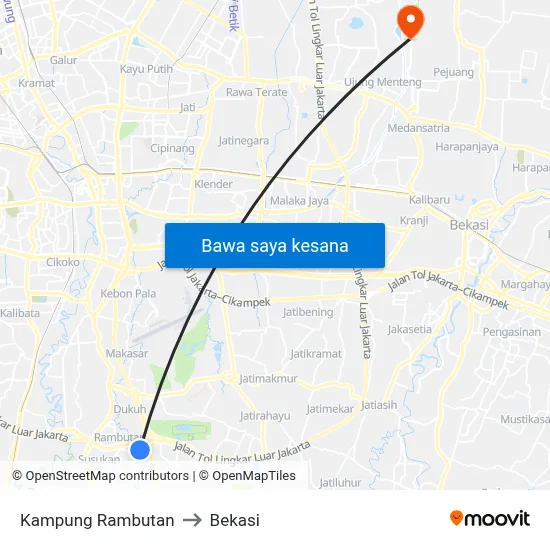 Kampung Rambutan to Bekasi map