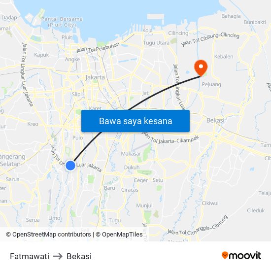 Fatmawati to Bekasi map