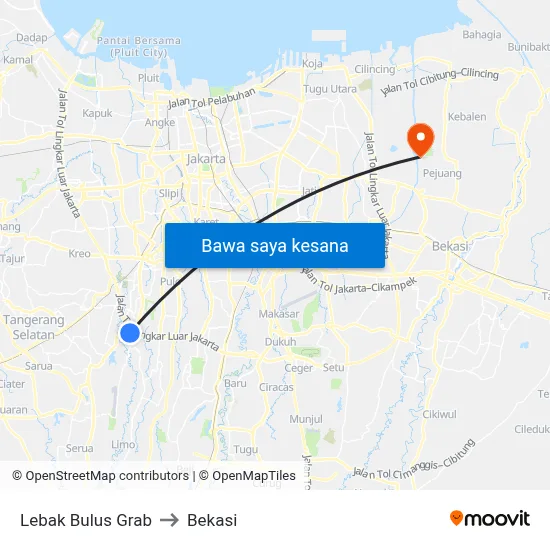 Lebak Bulus Grab to Bekasi map