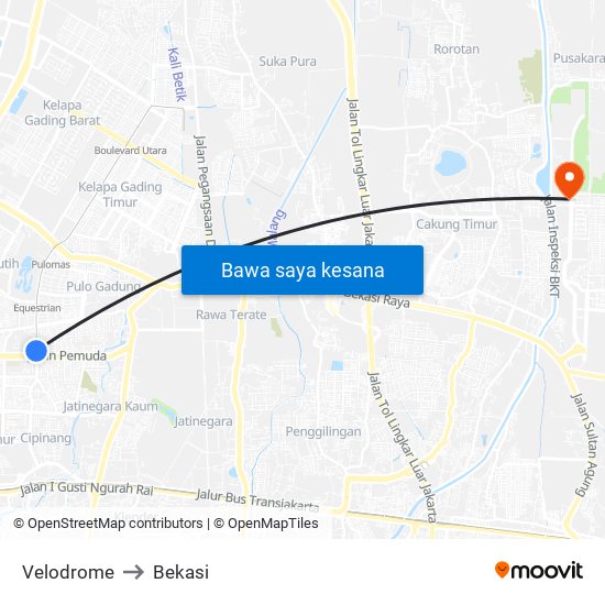 Velodrome to Bekasi map