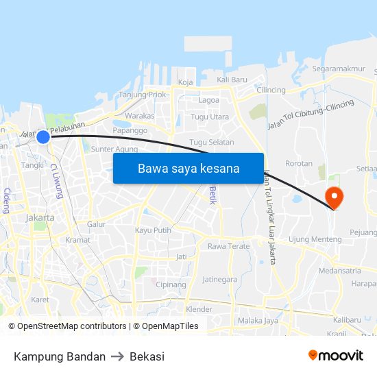 Kampung Bandan to Bekasi map