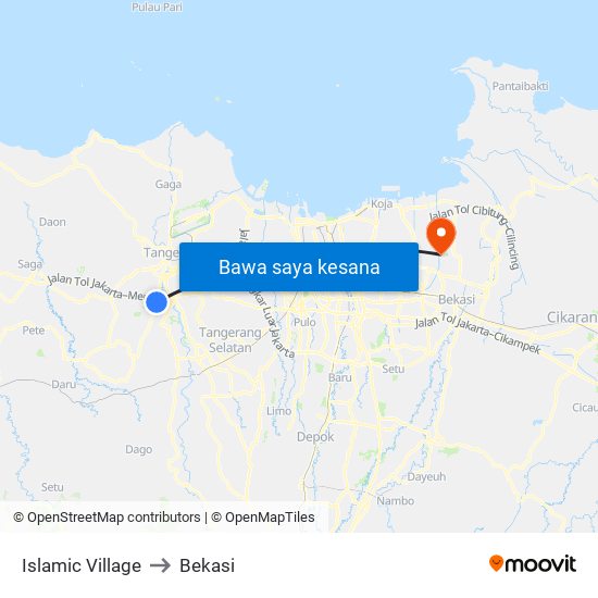 Islamic Village to Bekasi map