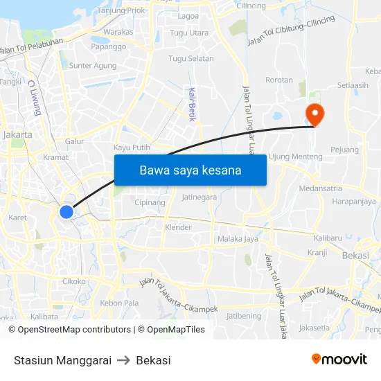 Stasiun Manggarai to Bekasi map
