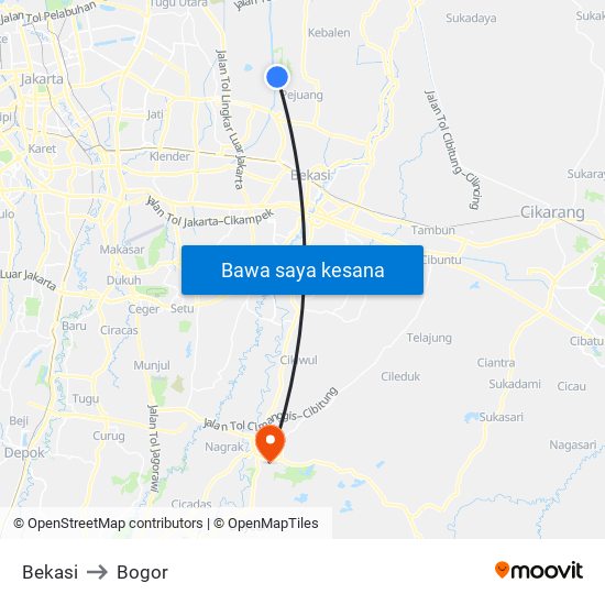 Bekasi to Bogor map