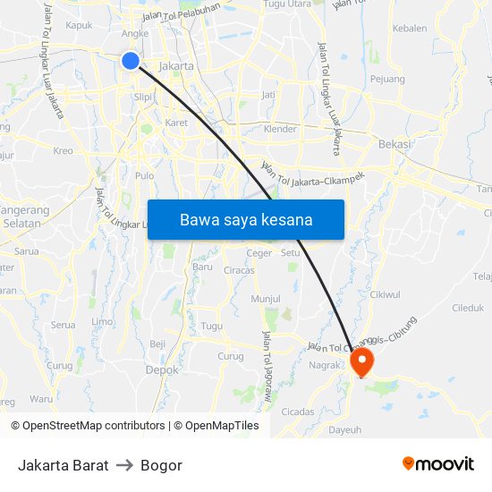 Jakarta Barat to Bogor map